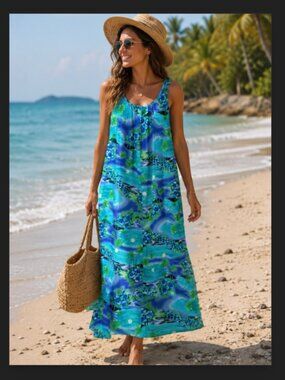 Vintage Hawaiian Maxi Dress Muumuu Floral Tropical Hilo Hattie One Size